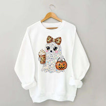 Rhinestone Glam Ghost Halloween Printed Sweatshirt