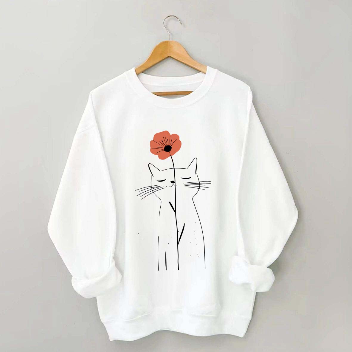 Minimalist Cat Flower Sweatshirt