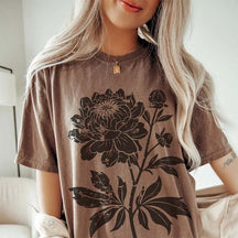 Vintage Linocut Flower Peonies T-Shirt
