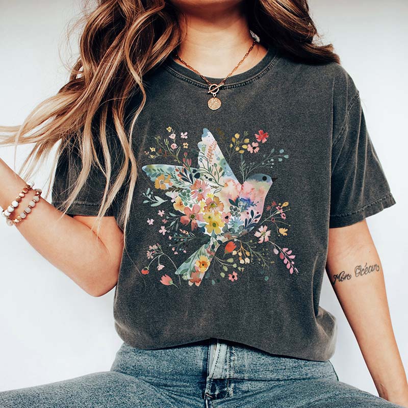 Boho Birdie Summer Flower T-Shirt