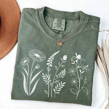 Minimalist Botanical Line Art Wildflower T-Shirt