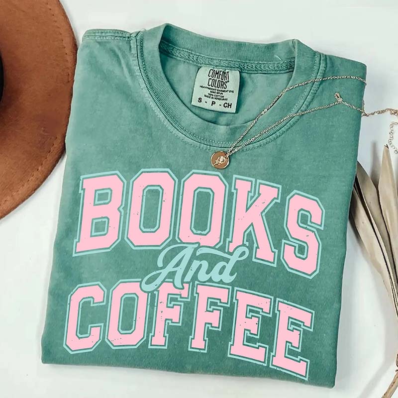 Comfort Colors Books And Coffee T-Shirt