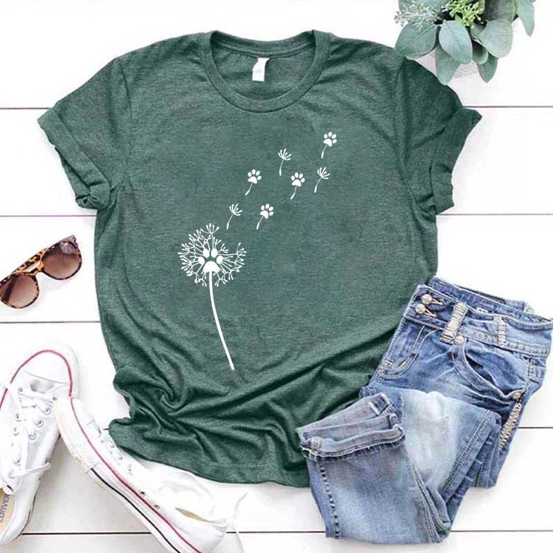 Cute Dandelion Dog Paw Simple T-Shirt