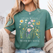 Comfort Colors It is Well Within My Soul Floral Religious Women T-Shirt