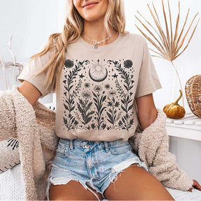 Boho Floral Moon Summer Aesthetic T-Shirt