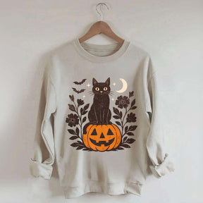 Black Cat on Pumpkin Retro Sweatshirt
