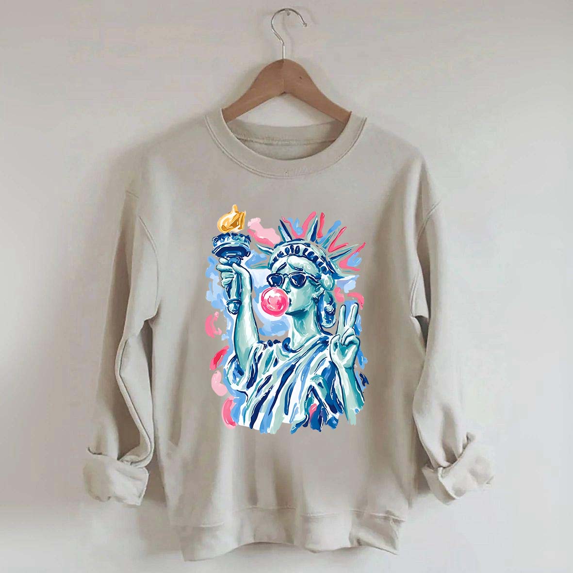 Preppy Statue of Liberty Blowing Bubble Gum Sweatshirt