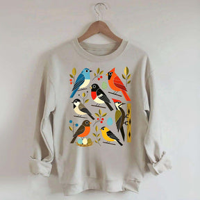 Retro Backyard Birds Cardinal Bluebird Robin Woodpecker Sweatshirt