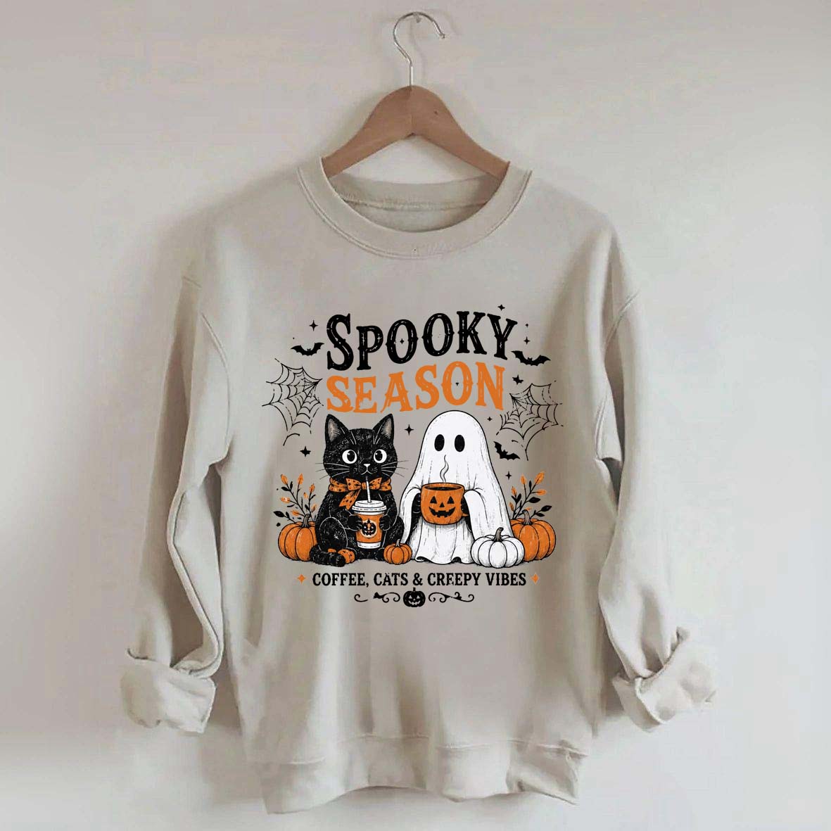 Spooky Season Coffee Cats & Creepy Vibes Sweatshirt