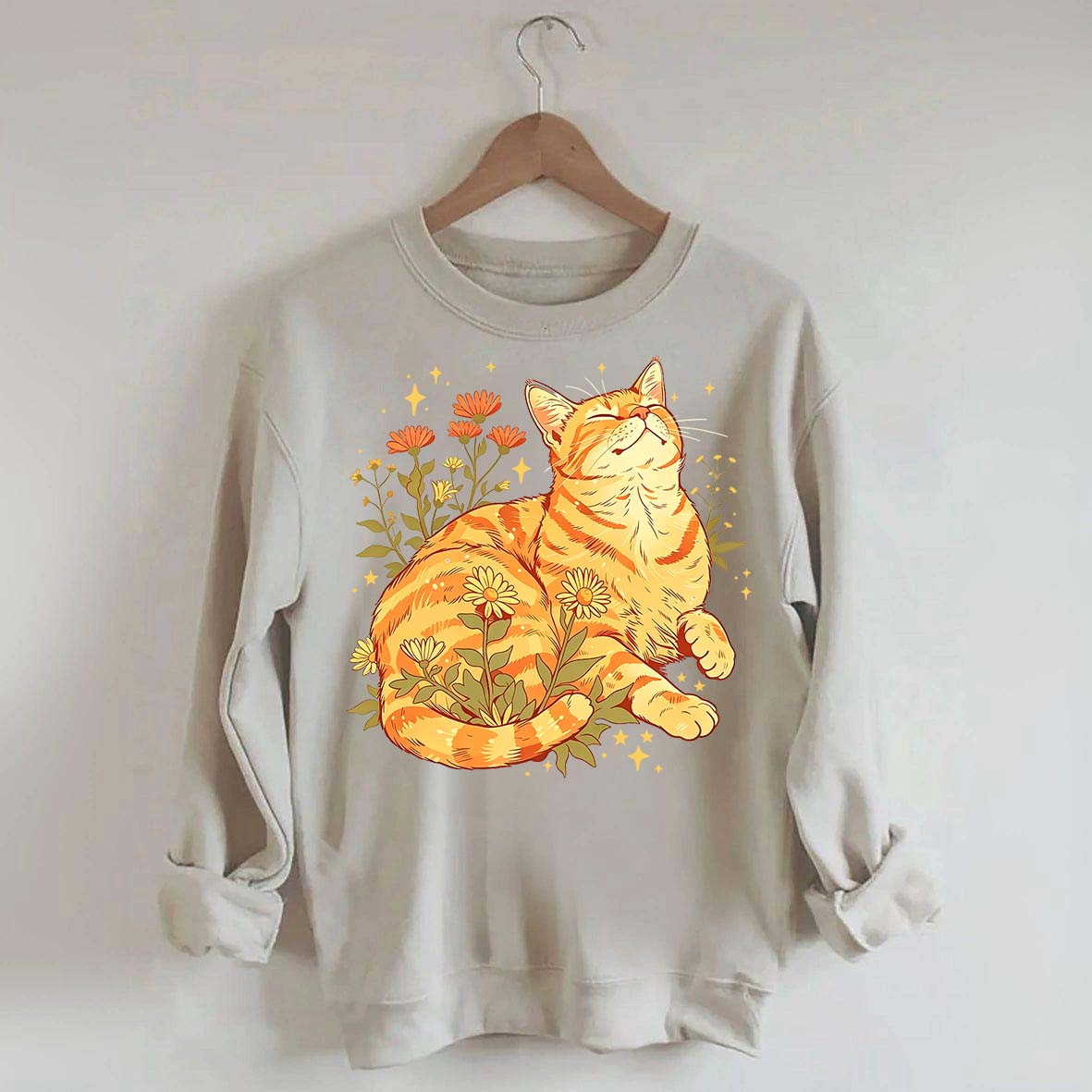 Retro Wildflowers Orange Cat Sweatshirt