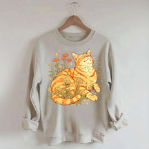 Retro Wildflowers Orange Cat Sweatshirt