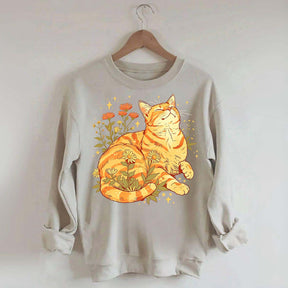Retro Wildflowers Orange Cat Sweatshirt
