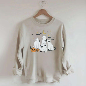 Retro Ghost Black Cat Moon Halloween Sweatshirt