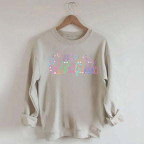 Cute Neon Halloween Ghost Cats Sweatshirt
