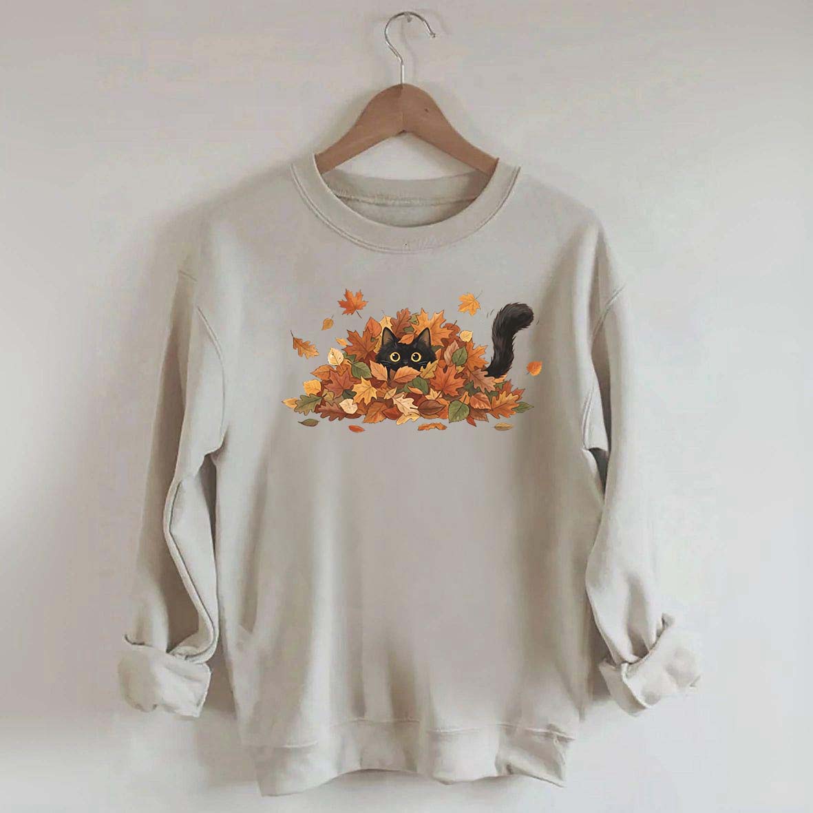 Cute Black Cat Autumn Leaves Sweatshirt