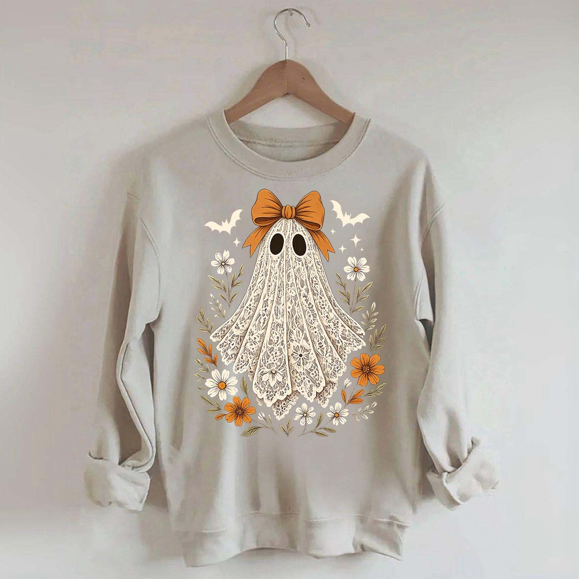 Cute Lace Ghost Bow Spooky Season Sweatshirt