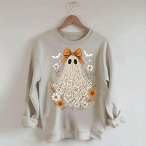 Cute Lace Ghost Bow Spooky Season Sweatshirt