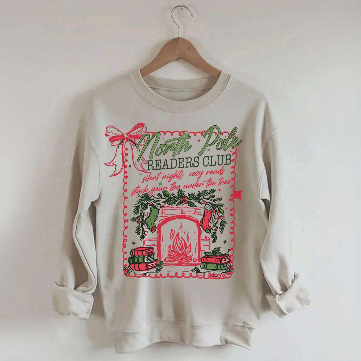 North Pole Readers Club Coquette Christmas Book Sweatshirt