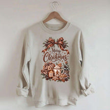 Cozy Christmas Bow Gingerbread Hot Cocoa Holiday Sweatshirt