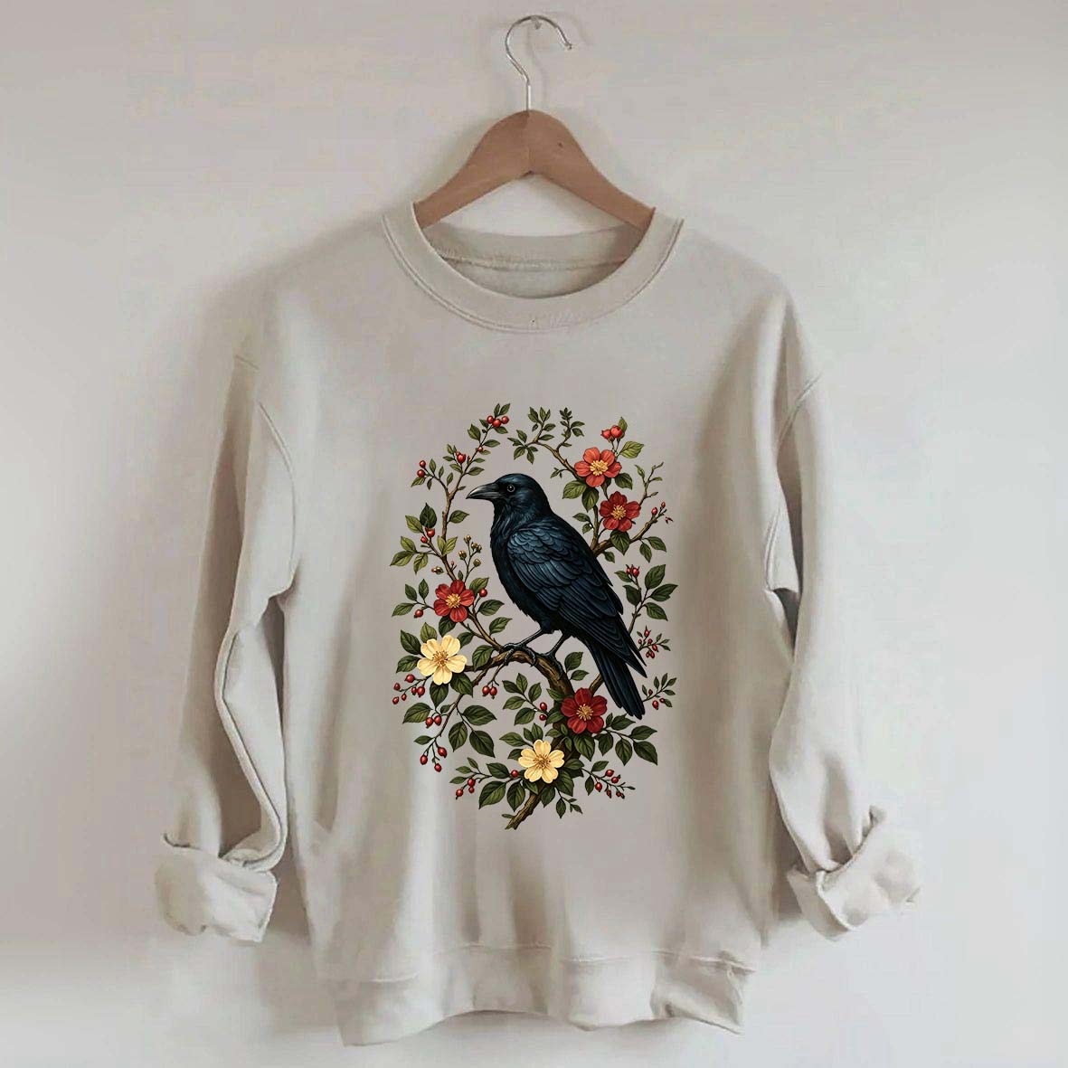 Vintage Raven Gothic Cottagecore Floral Sweatshirt