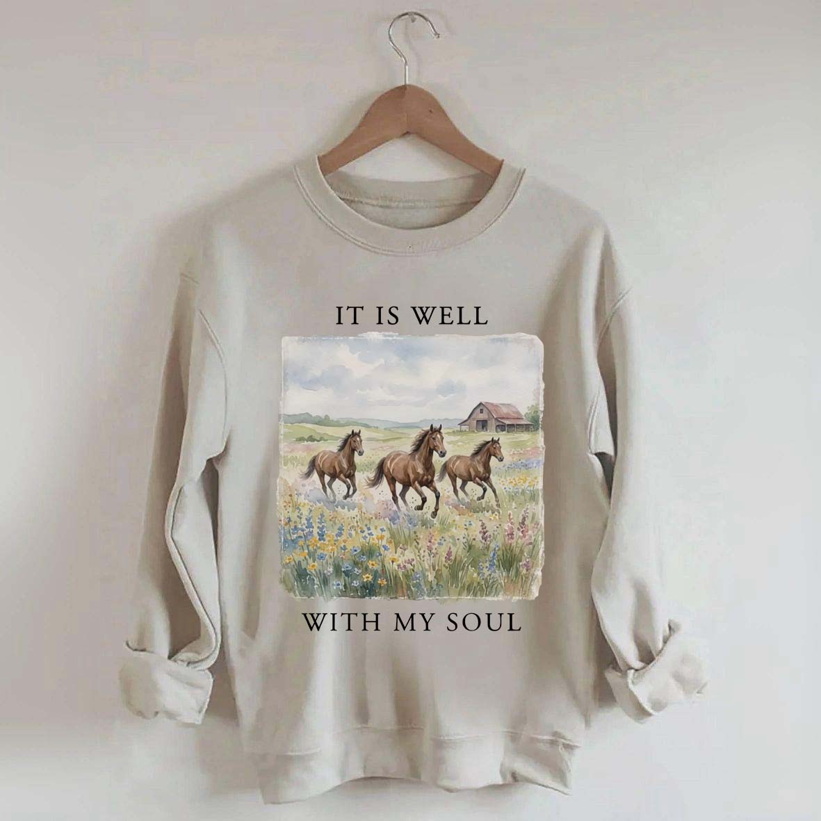 It Is Well With My Soul Horses Floral Sweatshirt
