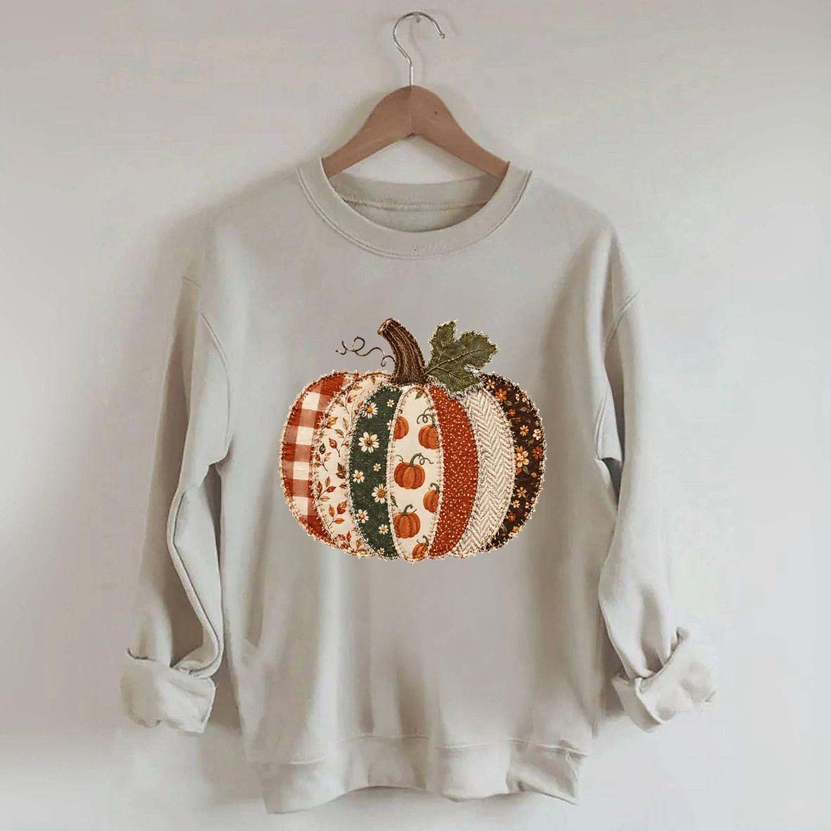 Faux Patchwork Fall Pumpkin Sweatshirt