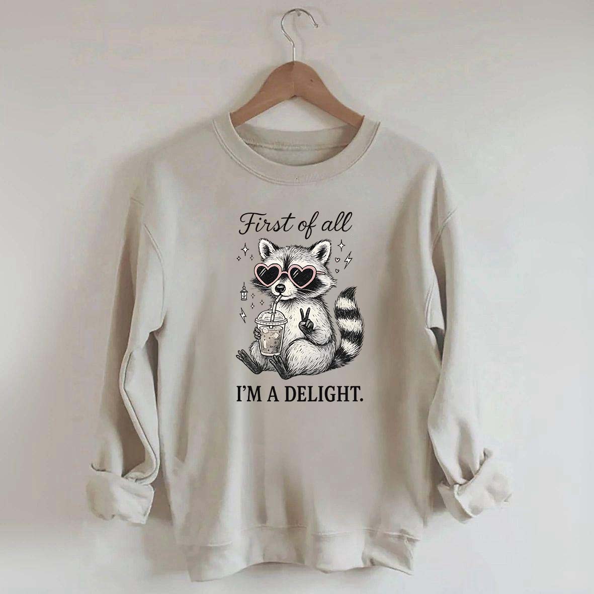 Mental Health Raccoon First of All I'm a Delight Sweatshirt