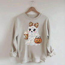 Rhinestone Glam Ghost Halloween Printed Sweatshirt