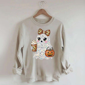 Rhinestone Glam Ghost Halloween Printed Sweatshirt