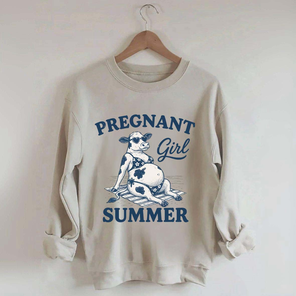 Pregnant Girl Summer Cow Sweatshirt