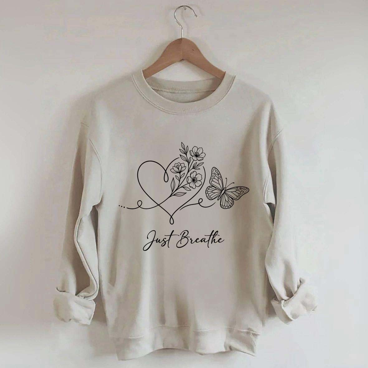 Simple Butterfly Just Breathe Inspirational Sweatshirt