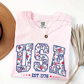 Flower USA Floral Patriotic T-Shirt
