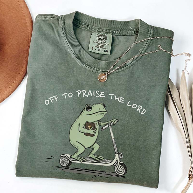 Funny Frog Off To Praise The Lord T-Shirt