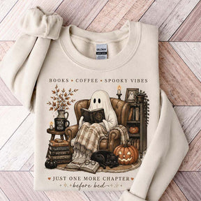 Cozy Ghost Reading Halloween Graphic Sweatshirt