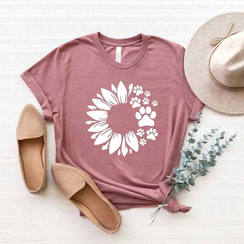 Sunflower Dog Paw Animal Lover T-Shirt