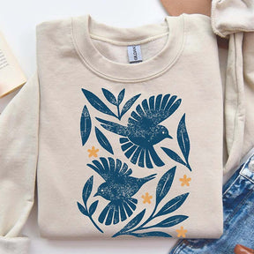 Retro Botanical Birds Sweatshirt