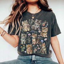 Comfort Colors Retro Kitten Cat Flowers T-Shirt