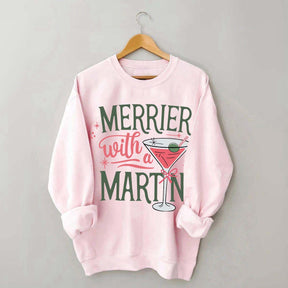 Merrier With A Martini Retro Christmas Sweatshirt