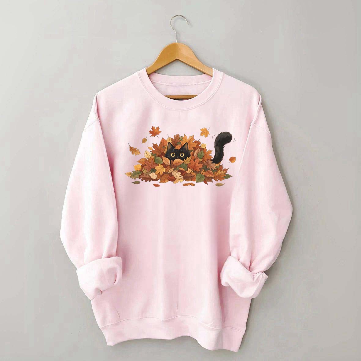 Cute Black Cat Autumn Leaves Sweatshirt