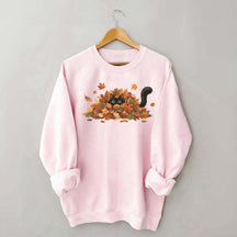 Cute Black Cat Autumn Leaves Sweatshirt