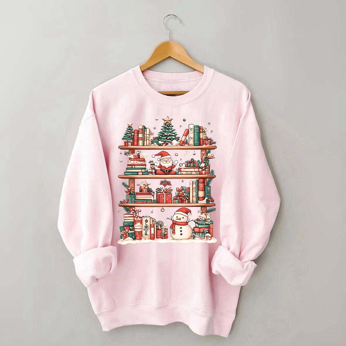 Cute Christmas Bookshelf Santa Sweatshirt