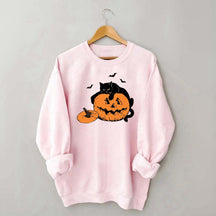 Vintage Black Cat Halloween Pumpkin Sweatshirt