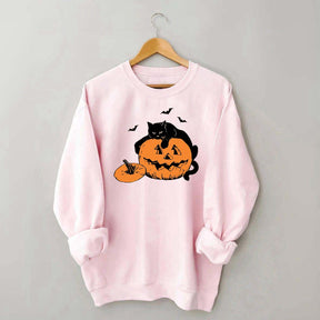 Vintage Black Cat Halloween Pumpkin Sweatshirt