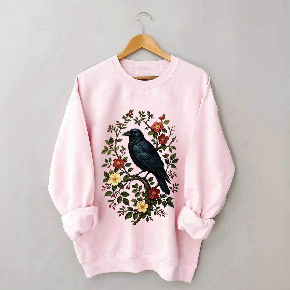 Vintage Raven Gothic Cottagecore Floral Sweatshirt