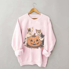 Vintage 90s Cat Halloween Pumpkin Sweatshirt