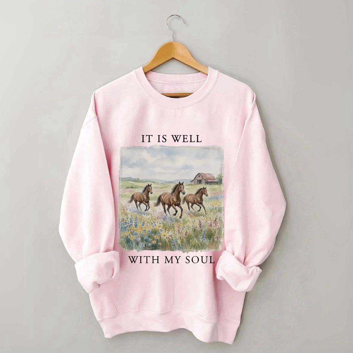 It Is Well With My Soul Horses Floral Sweatshirt