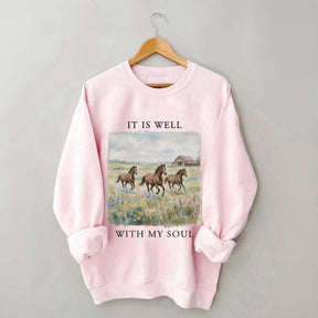 It Is Well With My Soul Horses Floral Sweatshirt