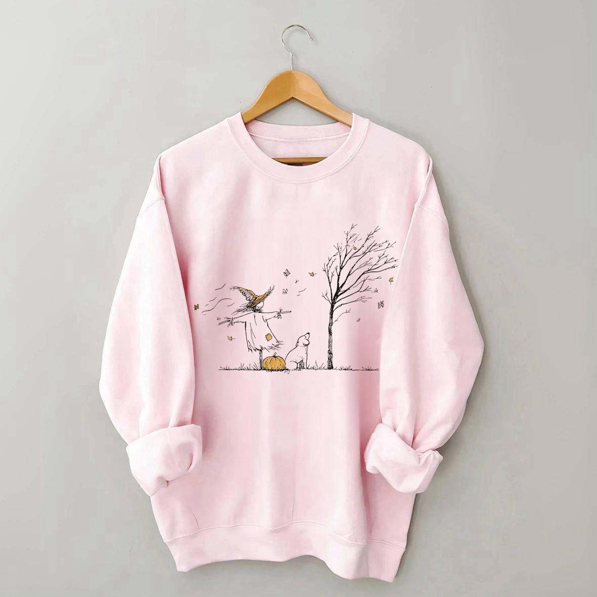 Minimalist Halloween Scarecrow Dog Tree Pumpkin Sweatshirt