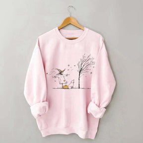 Minimalist Halloween Scarecrow Dog Tree Pumpkin Sweatshirt
