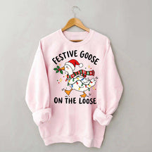 Cute Christmas Festive Goose On The Loose Sweatshirt